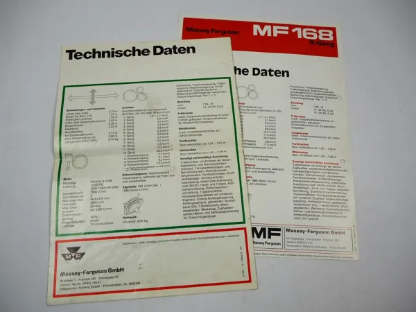 2x Prospekt Massey Ferguson MF168 Schlepper mit 65 PS 1972/76