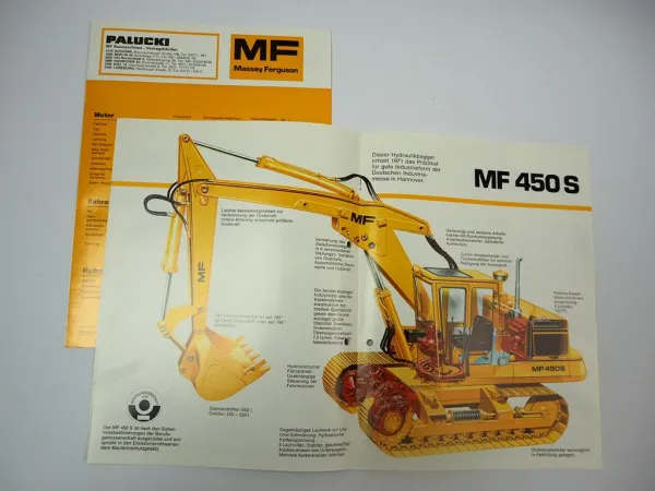 2x Prospekt Massey Ferguson MF450S Hydraulikbagger 102 PS 1970/80er Jahre
