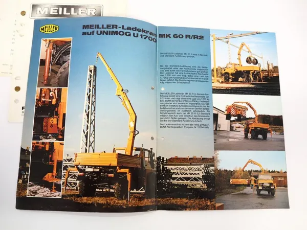 2x Prospekt Meiller MK 60 70 Ladekran Kipper auf Unimog U1700 + Produktprogramm