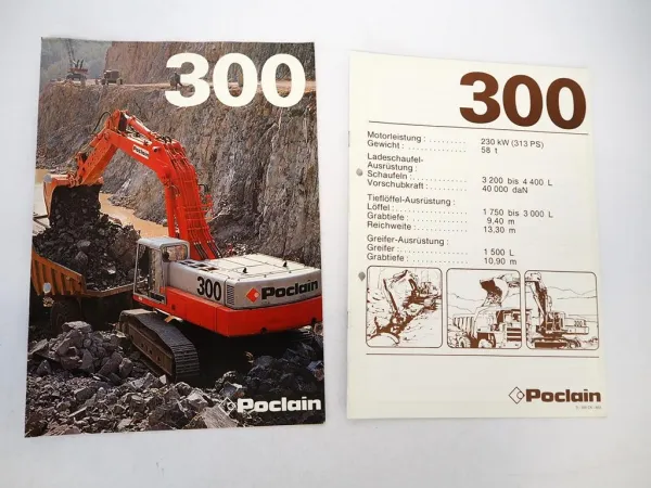 2x Prospekt Poclain 300 Raupenbagger Technische Daten 1980er Jahre