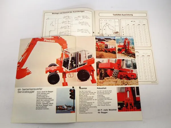 2x Prospekt Poclain 60P Mobilbagger Technische Daten 1980er Jahre