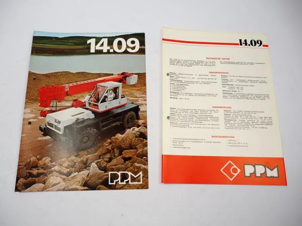 2x Prospekt Poclain PPM 14.09 Mobilkran mit Teleskopausleger Techn. Daten 1978
