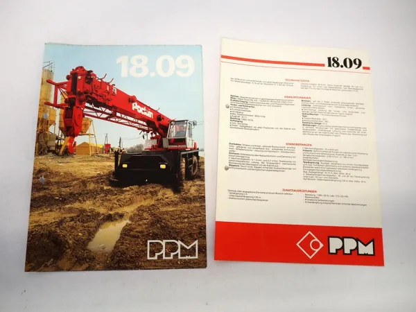 2x Prospekt Poclain PPM 18.09 Mobilkran mit Teleskopausleger Techn. Daten 1978