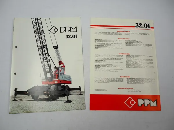 2x Prospekt Poclain PPM 32.01 Mobilkran mit Gitterausleger Techn. Daten 1978