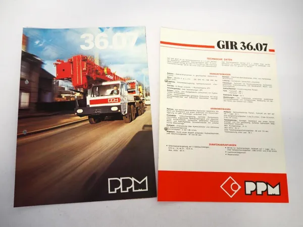 2x Prospekt Poclain PPM 36.07 Mobilkran mit Teleskopausleger Techn. Daten 1978