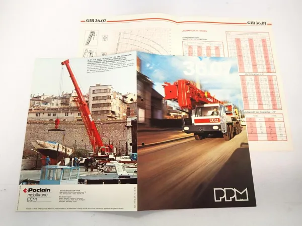 2x Prospekt Poclain PPM 36.07 Mobilkran mit Teleskopausleger Techn. Daten 1978