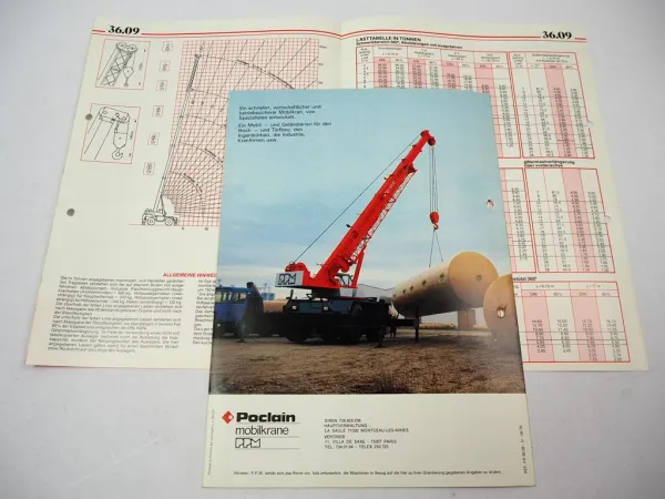 2x Prospekt Poclain PPM 36.09 Mobilkran mit Teleskopausleger Techn. Daten 1978