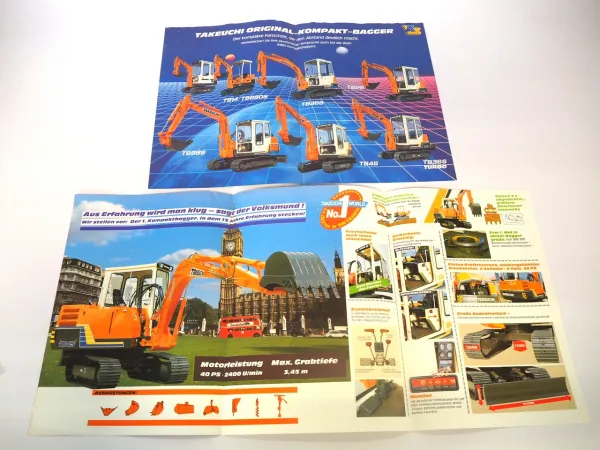 2x Prospekt Takeuchi TB045S TB650S Raupenbagger Kompaktbagger 1990er Jahre