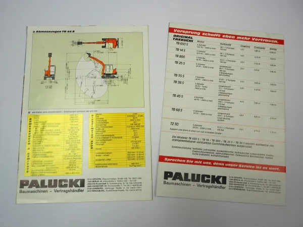 2x Prospekt Takeuchi TB045S TB650S Raupenbagger Kompaktbagger 1990er Jahre