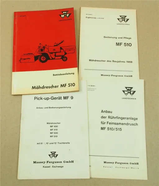 3 Betriebsanleitungen + Ergänzung Massey Ferguson MF 510 Mähdrescher 1966 MF 9