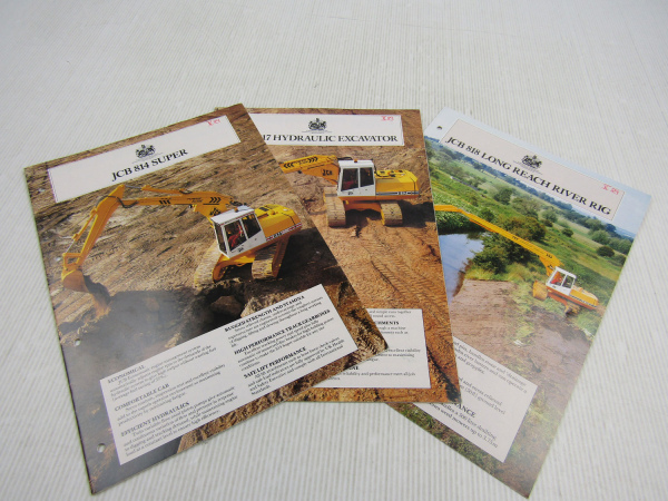 3 Brochures JCB 814 Super 817 Hydraulic Excavator 818 Long Reach River Rig