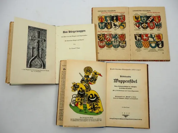3 Bücher Wappenkunde Heraldik Wappenfibel Bürgerwappen 1930/40er Jahre