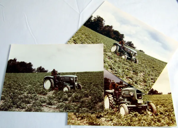 3 Foto MAN 25 PS Dieselschlepper Traktor mit Anbaugerät Feldarbeit 1960 Original