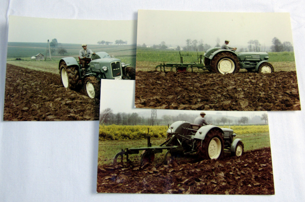 3 Foto MAN Dieselschlepper Traktor mit Pflug Feldarbeit 1960 Original