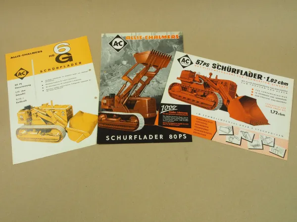 3 Prospekte AC Allis Chalmers HD6G Schaufellader 1950er Jahre