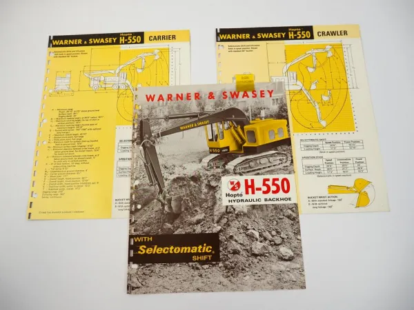 3 Prospekte Brochures Warner & Swasey H-550 Hopto Hydraulic Backhoe 1968/69