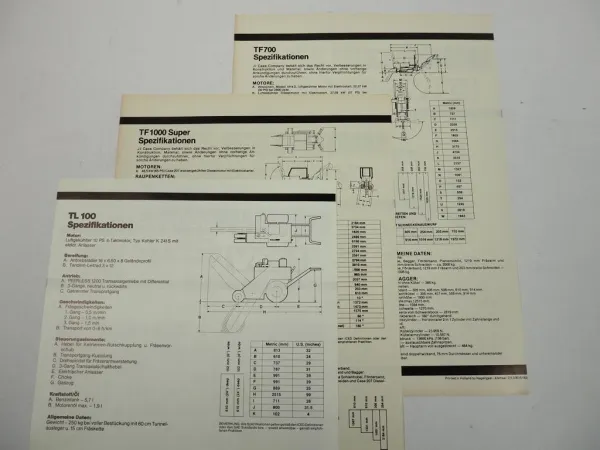 3 Prospekte Case TL100 TF700 TF1000 Grabenfräse 1980