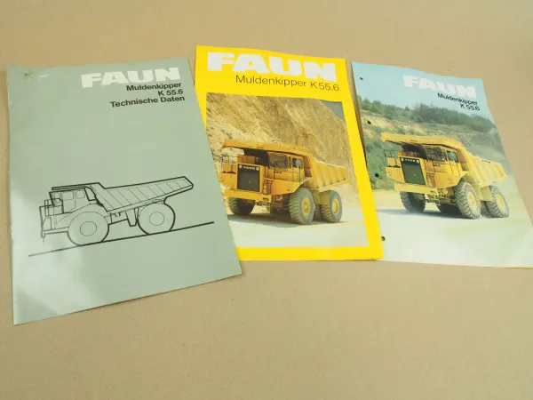 3 Prospekte Datenblätter FAUN K55.6 Muldenkipper von 1982 und 1984