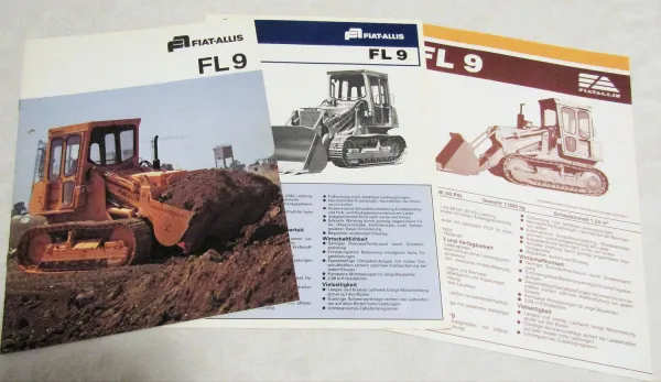 3 Prospekte Fiat Allis Fiat-Allis FL9 Laderaupe technische Daten um 1979