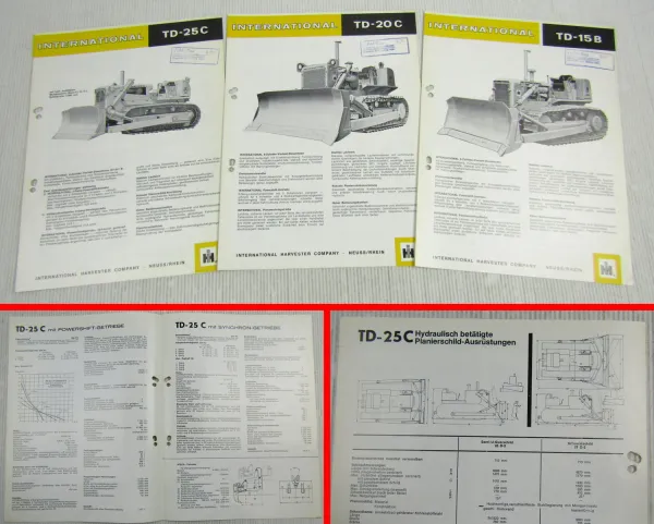 3 Prospekte IHC International Harvester TD-25C TD-20C TD-15B Raupe