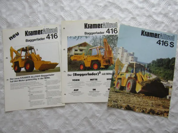 3 Prospekte Kramer Allrad 416 und 416S Baggerlader von 1979-81 techn. Daten