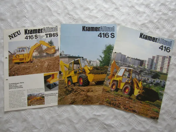 3 Prospekte Kramer Allrad 416 und 416S Baggerlader von 1979-83 techn. Daten