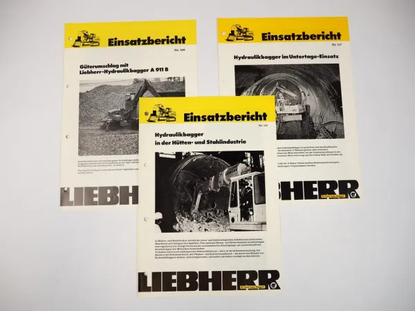 3 Prospekte Liebherr 911 921 Hydraulikbagger Einsatzbericht 1975/76