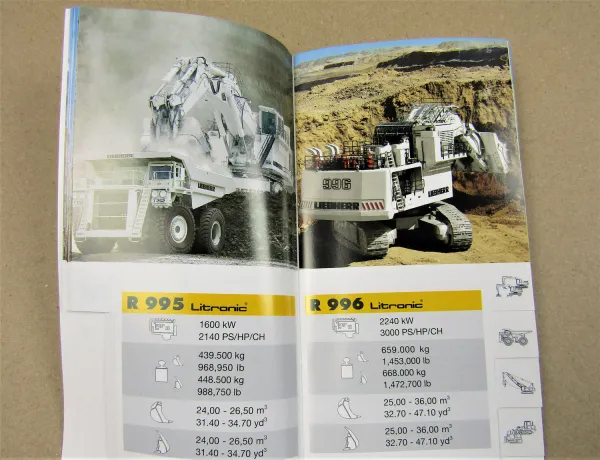 3 Prospekte Liebherr Programmhefte Großbagger Seilbagger Lader Raupen Krane