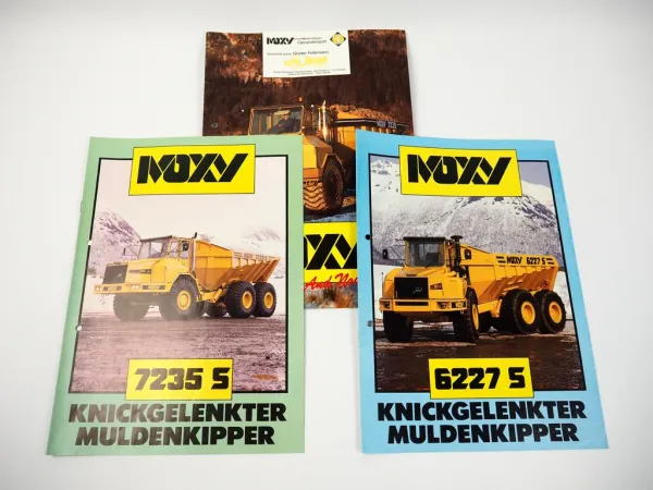 3 Prospekte Moxy 7235S 6227S + Gesamtprogramm Muldenkipper 1986/87