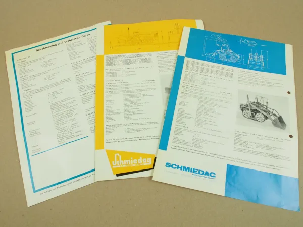 3 Prospekte Schmiedag 600/20 600/22 600/40 Planierraupe Frontlader 1965/66