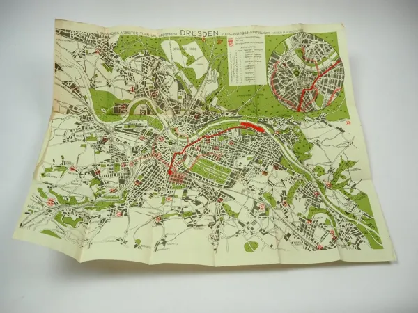 3. Sächsisches Arbeiter Sportfest DRESDEN 1928 Stadtplan Festgelände Vogelwiese