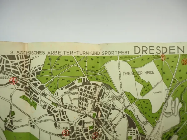 3. Sächsisches Arbeiter Sportfest DRESDEN 1928 Stadtplan Festgelände Vogelwiese