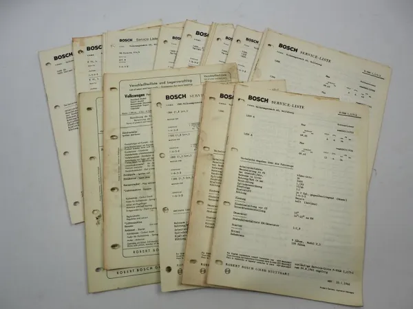 33x Original Bosch Service-Liste für VW PKW 1954–1970 Käfer 1600 K70 411