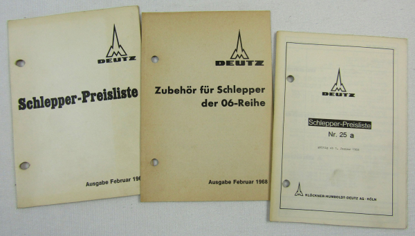 3x Deutz D 2506-9006 2505-9005 A Zubehör und Schlepper Preislisten 1968