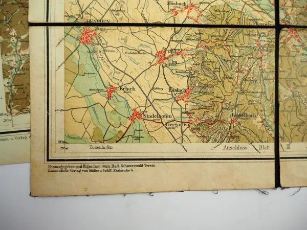 3x Landkarte Baden Württemberg Schwarzwaldverein Wildbad Calw Kniebis ca.1900/20
