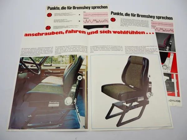 3x Orig. Prospekt Bremshey Fahrersitz für LKW PKW 1970er Jahre z.B. Ford Transit