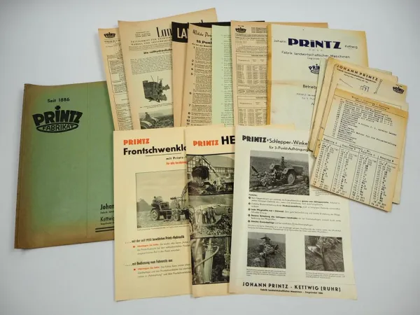 3x Orig. Prospekt Testbericht ETL Printz Anbaugeräte für Schlepper 1950er Jahre
