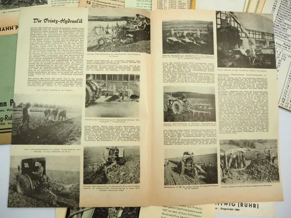 3x Orig. Prospekt Testbericht ETL Printz Anbaugeräte für Schlepper 1950er Jahre