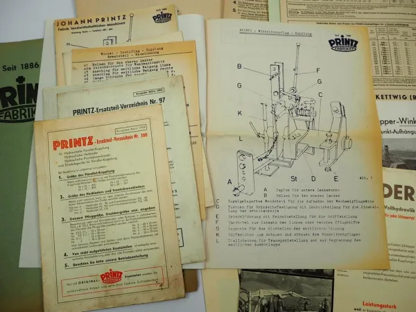 3x Orig. Prospekt Testbericht ETL Printz Anbaugeräte für Schlepper 1950er Jahre