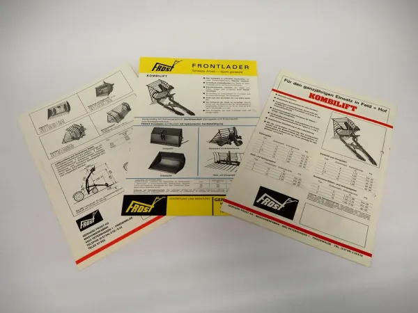 3x Original Prospekt Frost Frontlader für Schlepper z.B. Fendt John Deere ca. 1972