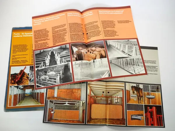 3x Original Prospekt Fuchs Stalleinrichtung für Pferd Kuh Schwein 1970/80er J.