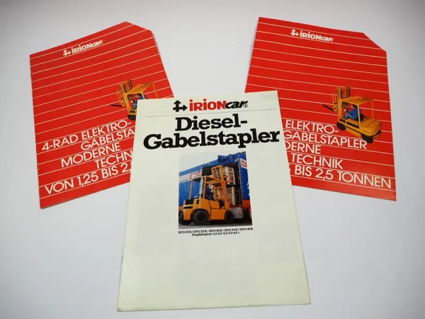 3x Original Prospekt Irioncar Elektro- und Dieselgabelstapler ca. 1980er Jahre