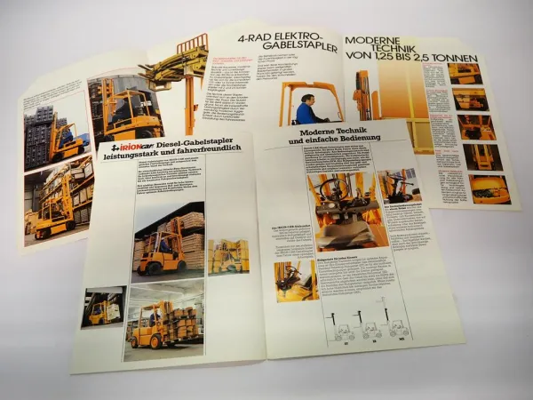 3x Original Prospekt Irioncar Elektro- und Dieselgabelstapler ca. 1980er Jahre