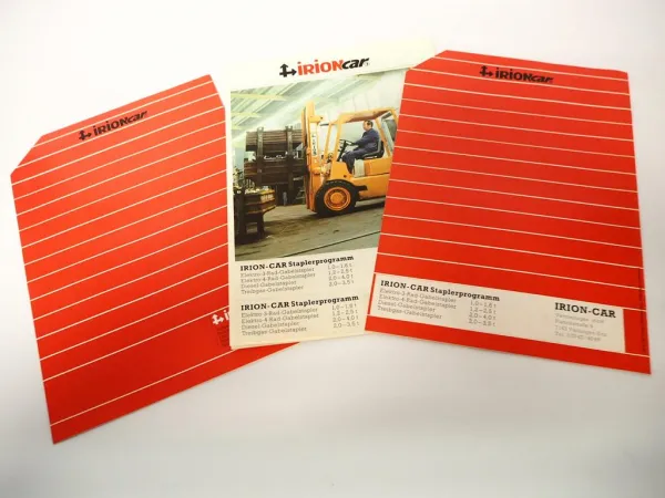 3x Original Prospekt Irioncar Elektro- und Dieselgabelstapler ca. 1980er Jahre