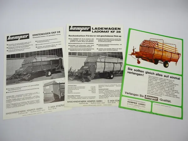 3x Original Prospekt Kemper Ladewagen Ladomat Erntewagen ca. 1970er Jahre