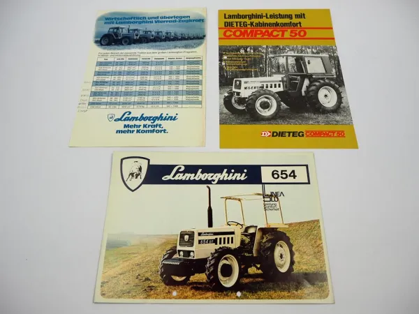 3x Original Prospekt Lamborghini 654 Schlepper 1970/80er Jahre