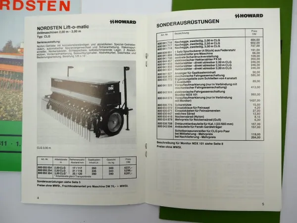 3x Original Prospekt Preisliste Mappe Nordsten Drillmaschine 1980er Jahre