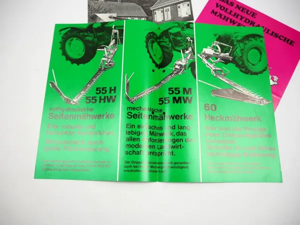 3x Original Prospekt Stockey & Schmitz S&S Frontlader Mähwerk John Deere Traktor