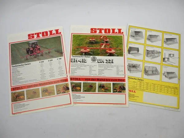 3x Original Prospekt Stoll Zettwender Z Heumaschine UM Frontlader ALN ALS 1980er
