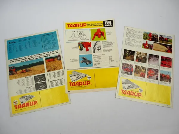 3x Original Prospekt Taarup BS SKB Handy Häcksler Anbaugerät f. Schlepper 1970er